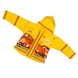 CHILE Knit hoodie Zip Up Cardigan Sweater Yellow Kids long sleeved embroidered